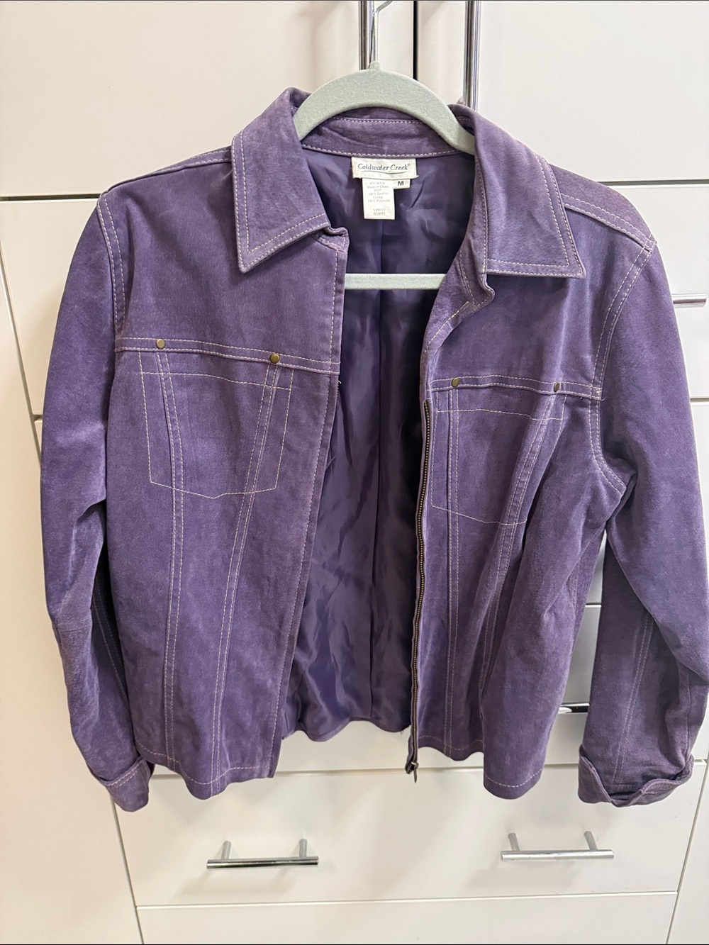 Coldwater Creek Vintage Purple Suede Jean-Style Jacket. Size Medium. Lavender.